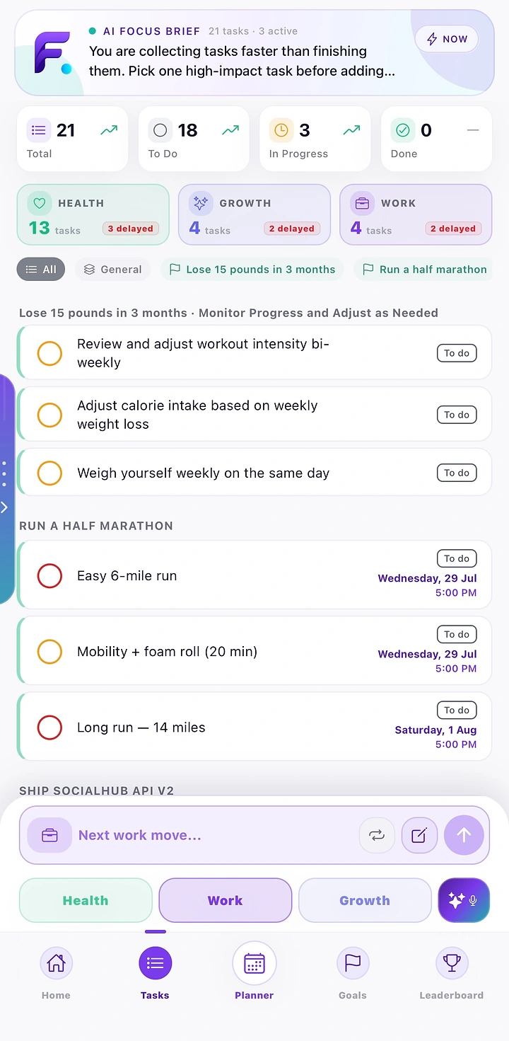 Tasks screen
